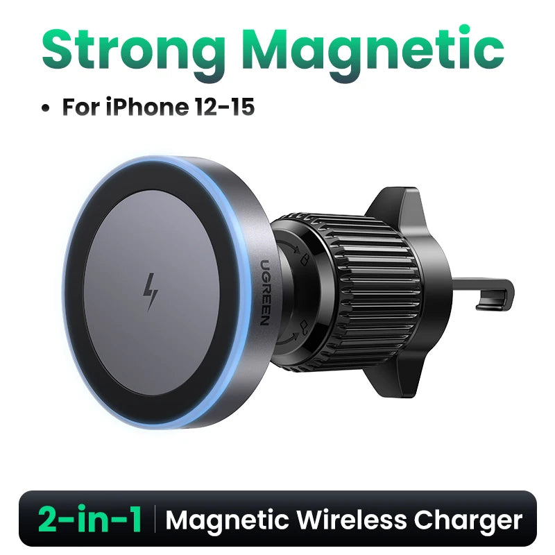 UGREEN Cargador Inalámbrico Magnético para Coche – 15W (MagSafe)