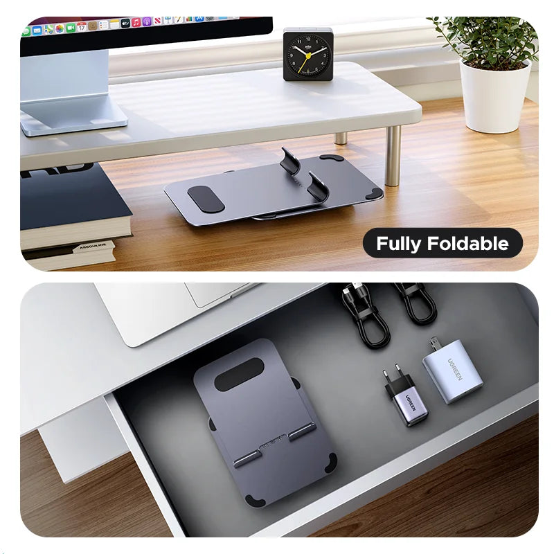 Soporte Ajustable UGREEN de Aluminio para Tablet y Celular – Plegable, Antideslizante y Ergonómico